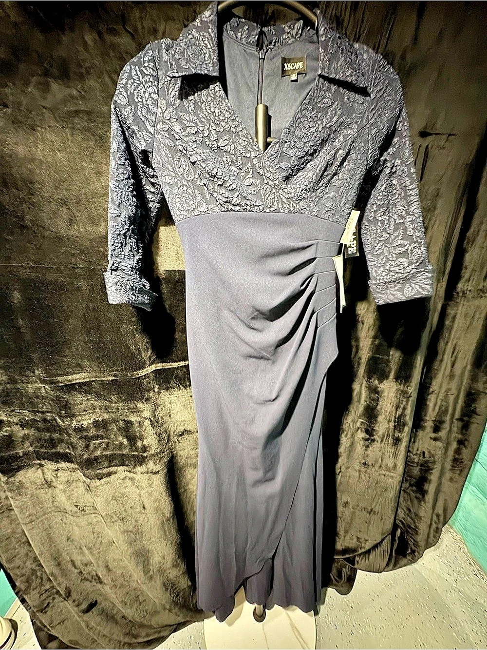Xscape Floral Ruched Maxi Dress Black Size 8 NWT